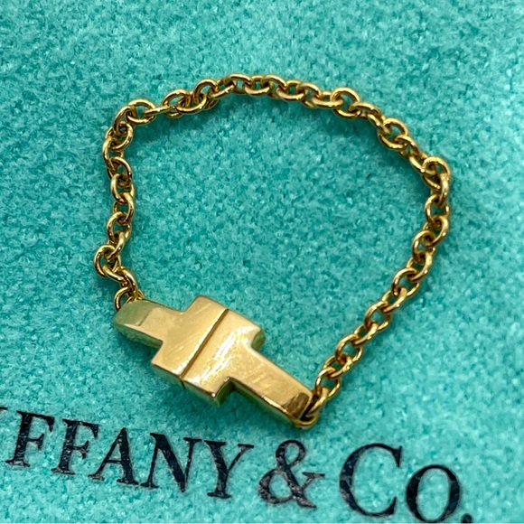 Tiffany & Co. T Two Chain Ring 18k Rose Gold Size 8 - Picture 10 of 10